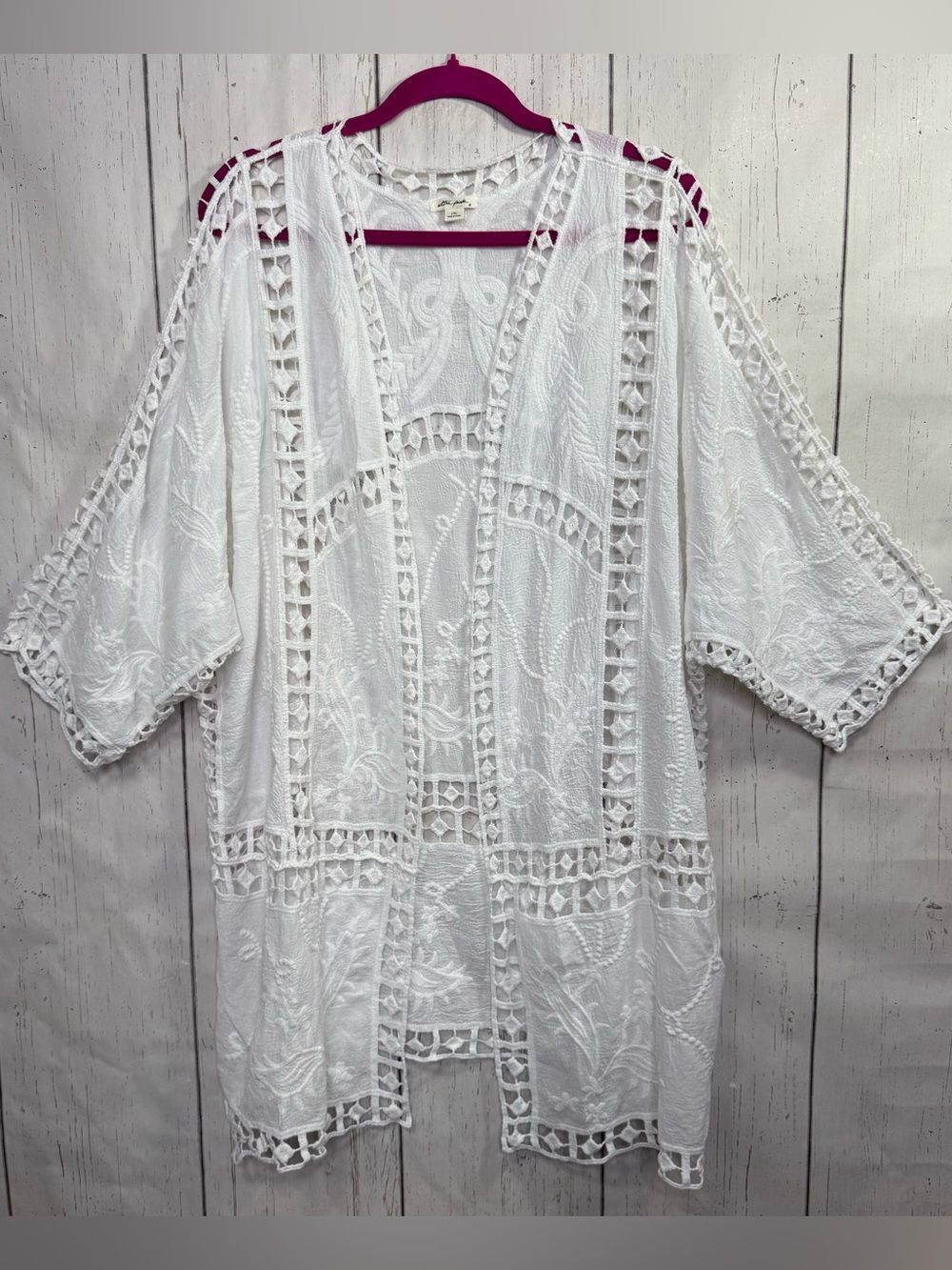 Boho Crochet Lace Kimono Cover Up White XL Festival Beach Cottagecore Coastal